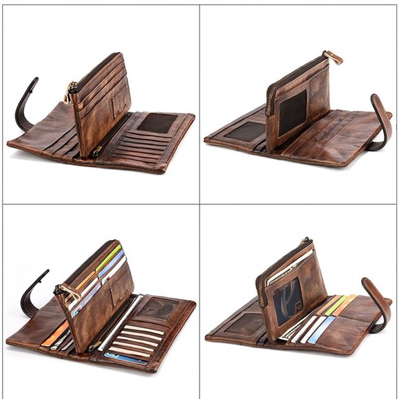 RSWSP Vintage Men's Genuine Leather Long Wallet w/ Detachable Zipper Pocket - Picture 6 of 13